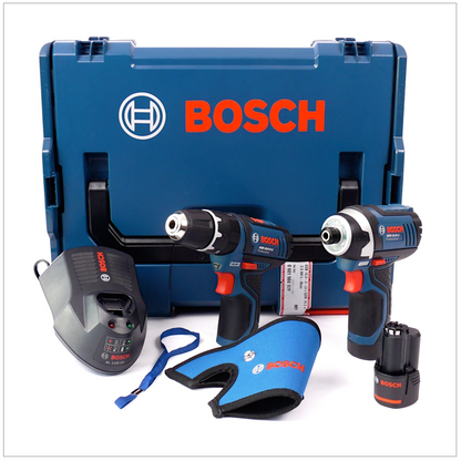 Bosch GSB 10,8-2-Li Schlagbohrschrauber + GDR 10,8 V-Li Drehschlagschrauber + 2 x 2,0 Ah Akku + Ladegerät und Holster in L-BOXX 102 - Toolbrothers