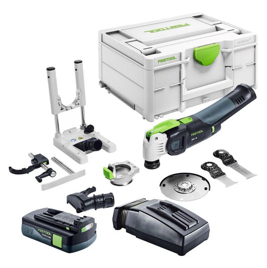 Festool VECTURO OSC 18 E-Basic Set Akku Oszillierer 18 V Starlock Max Brushless + 1x Akku 3,0 Ah + Ladegerät + 7 tlg. Zubehör Set + Systainer - Toolbrothers