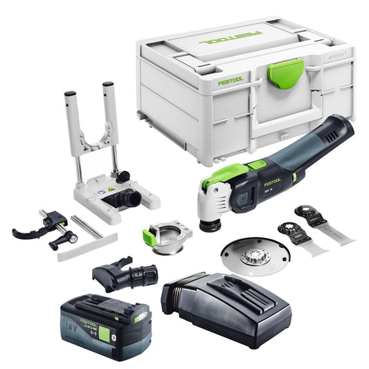 Festool VECTURO OSC 18 E-Basic Set Akku Oszillierer 18 V Starlock Max Brushless + 1x Akku 5,0 Ah + Ladegerät + 7 tlg. Zubehör Set + Systainer - Toolbrothers