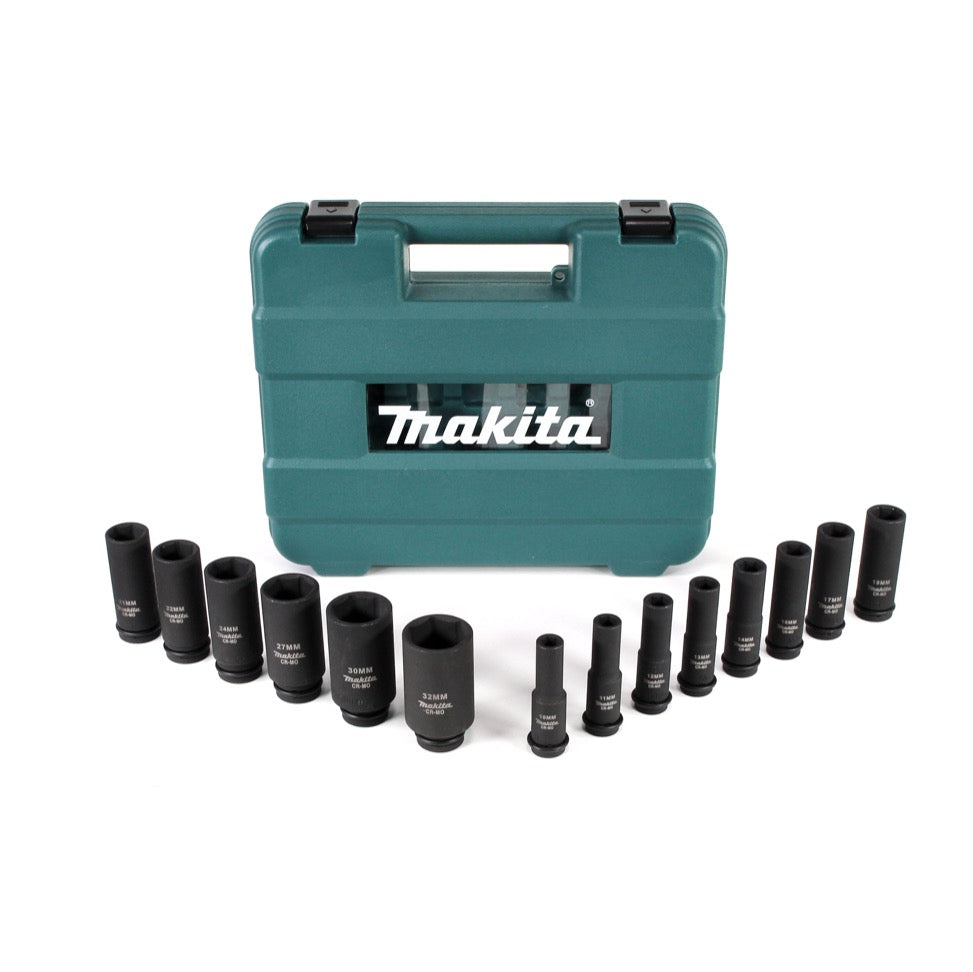 Makita Steckschlüssel Satz 10 - 32 mm 1/2" 14 tlg. + Koffer ( E-16586 ) für Schlagschrauber - Nachfolger von B-52308