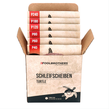 2x Toolbrothers TURTLE Schleifset 125mm + Milwaukee M18 BOS125-0 Akku Exzenterschleifer 18V 125mm Solo - ohne Akku, ohne Ladegerät - Toolbrothers