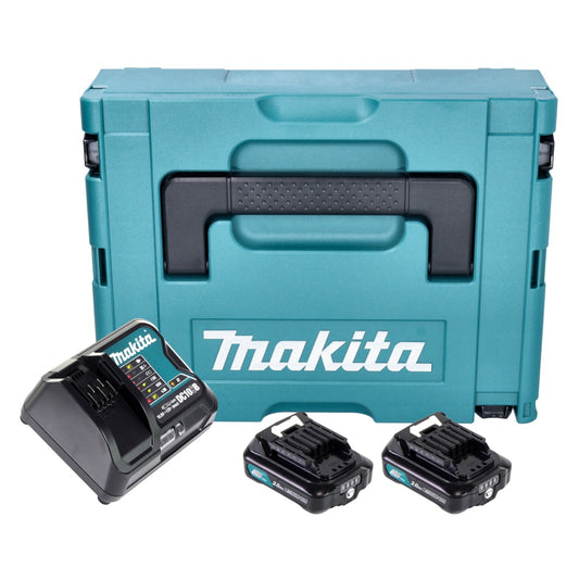 Kit source d'alimentation Makita (197658-5) 2x batterie BL 1021 B 12 V max. 2,0 Ah CXT + chargeur DC 10 SB + Makpac