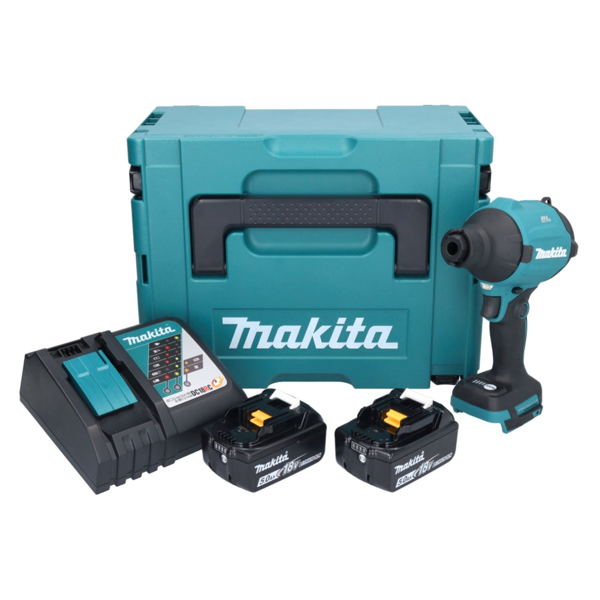 Makita DAS 180 RTJ Akku Gebläse 18 V Brushless + 2x Akku 5,0 Ah + Ladegerät + Makpac - Toolbrothers