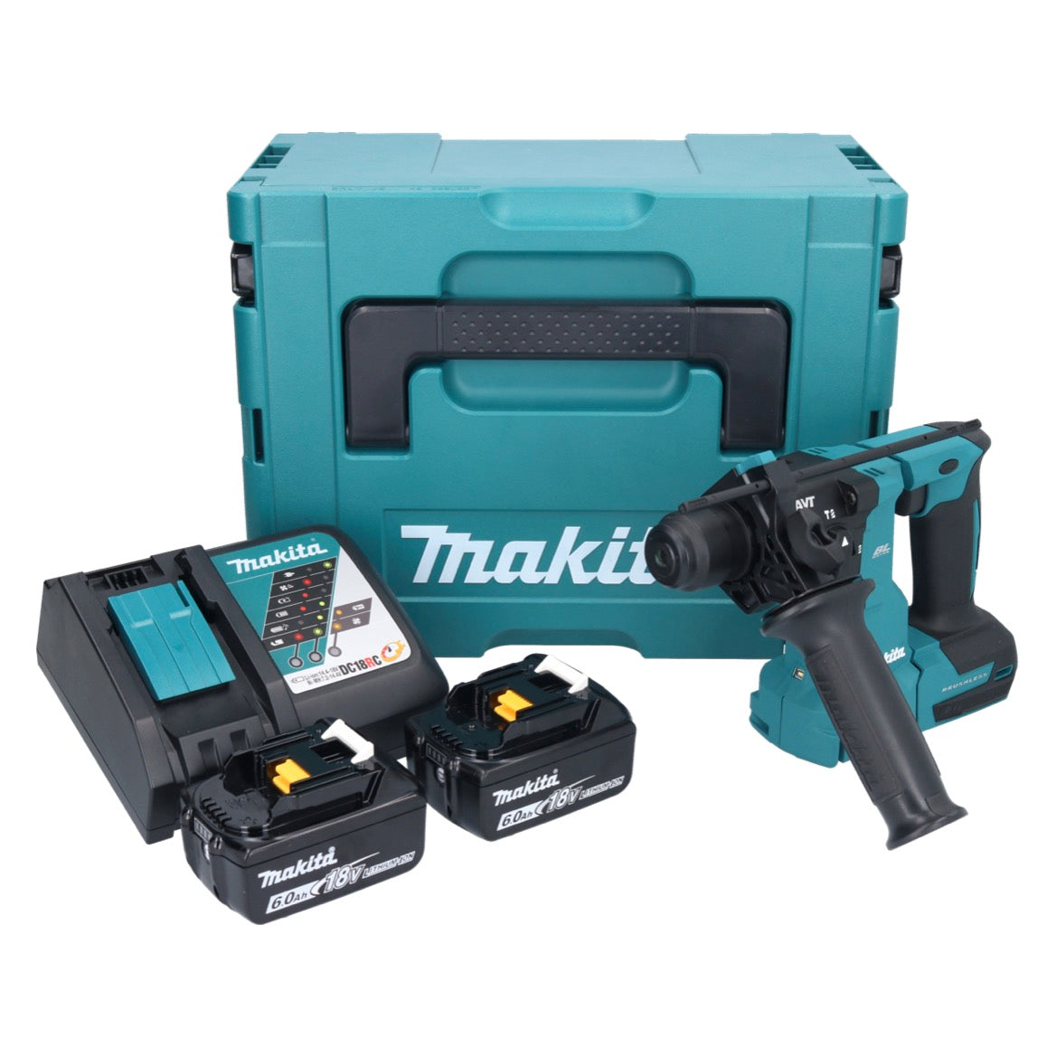 Makita DHR 183 RGJ Akku Bohrhammer 18 V 1,7 J SDS plus Brushless + 2x Akku 6,0 Ah + Ladegerät + Makpac - Toolbrothers