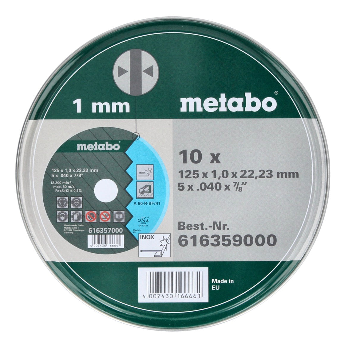 Metabo TF41 Trennscheibe Inox SP 125 x 1,0 x 22,23 mm 20 Stk. ( 2x 616359000 ) - Toolbrothers