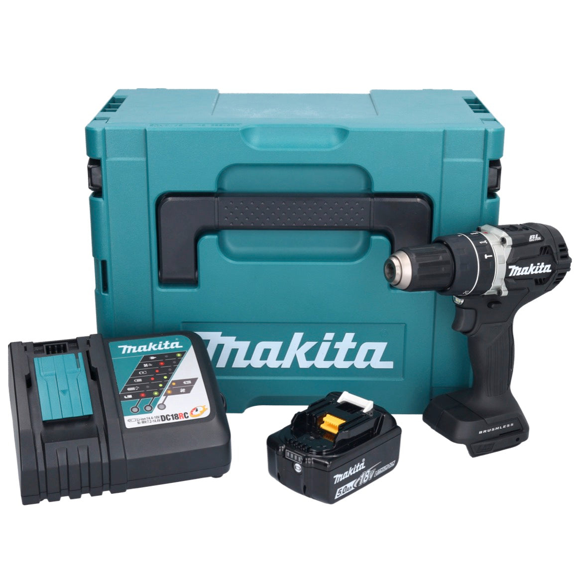 Makita DHP 484 RT1JB Akku Schlagbohrschrauber 18 V 54 Nm Brushless Schwarz + 1x Akku 5,0 Ah + Ladegerät + Makpac - Toolbrothers