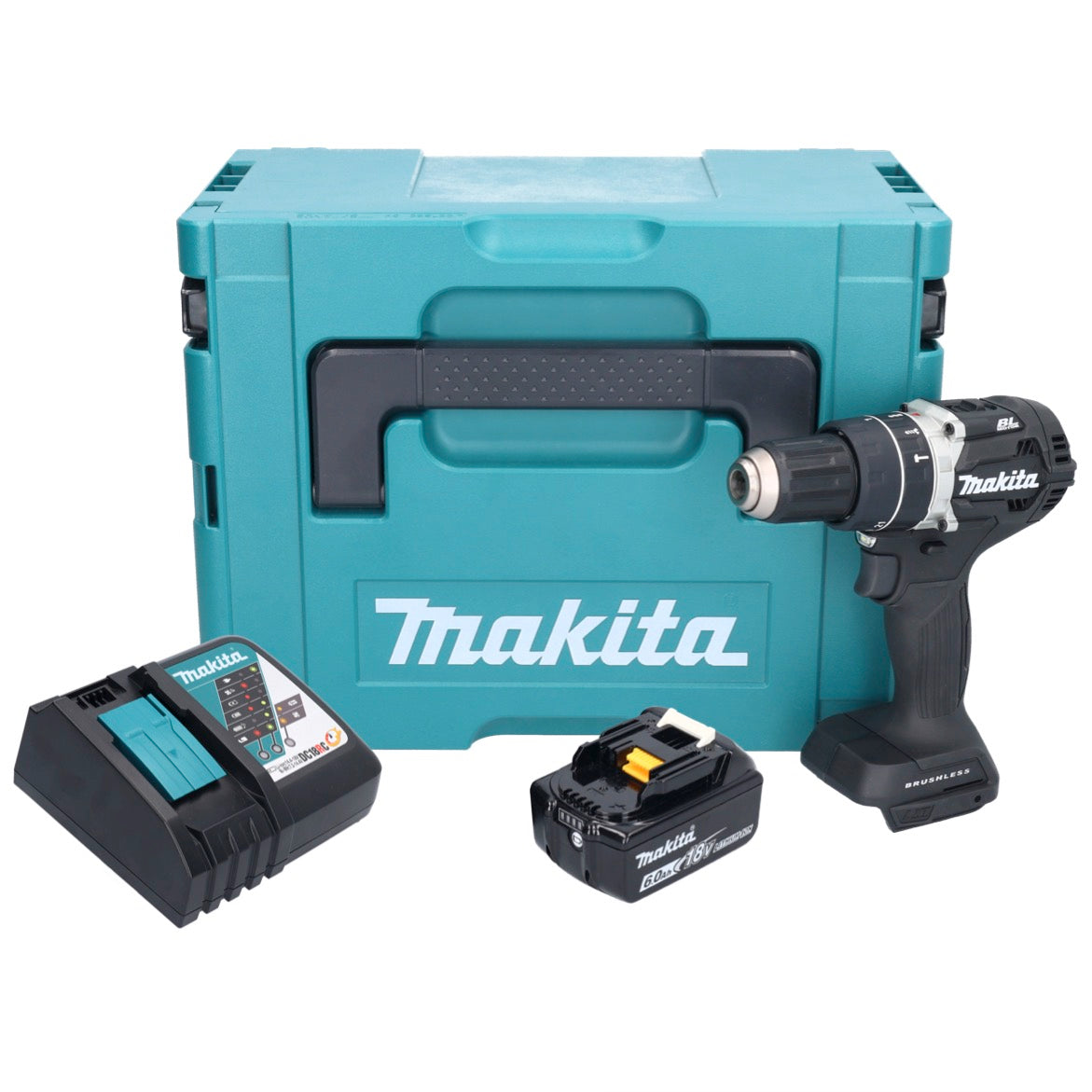 Makita DHP 484 RG1JB Akku Schlagbohrschrauber 18 V 54 Nm Brushless Schwarz + 1x Akku 6,0 Ah + Ladegerät + Makpac - Toolbrothers