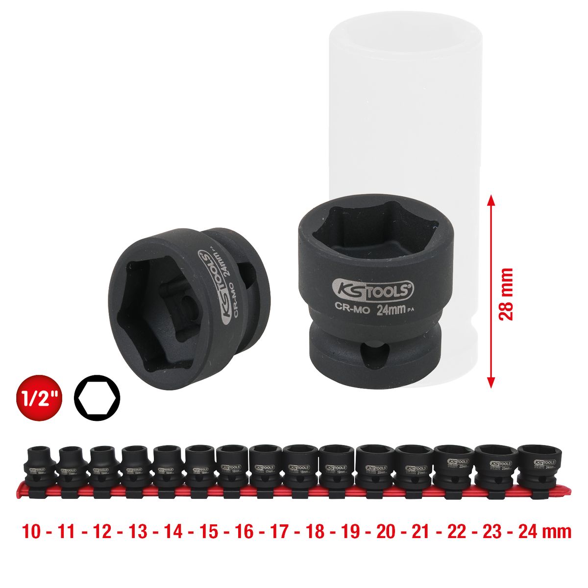 KS TOOLS 1/2" Sechskant-Kraft-Stecknuss-Satz, extra kurz, 15-tlg ( 515.0055 ) - Toolbrothers