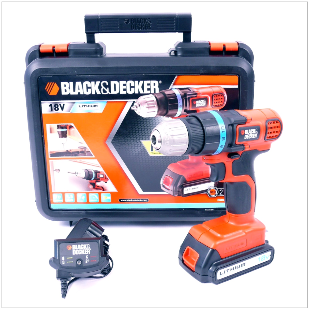 Black & Decker Akku Bohrschrauber EGBL 18 K 18V mit Ladegerät und Akku 1,5 Ah im Koffer - Toolbrothers