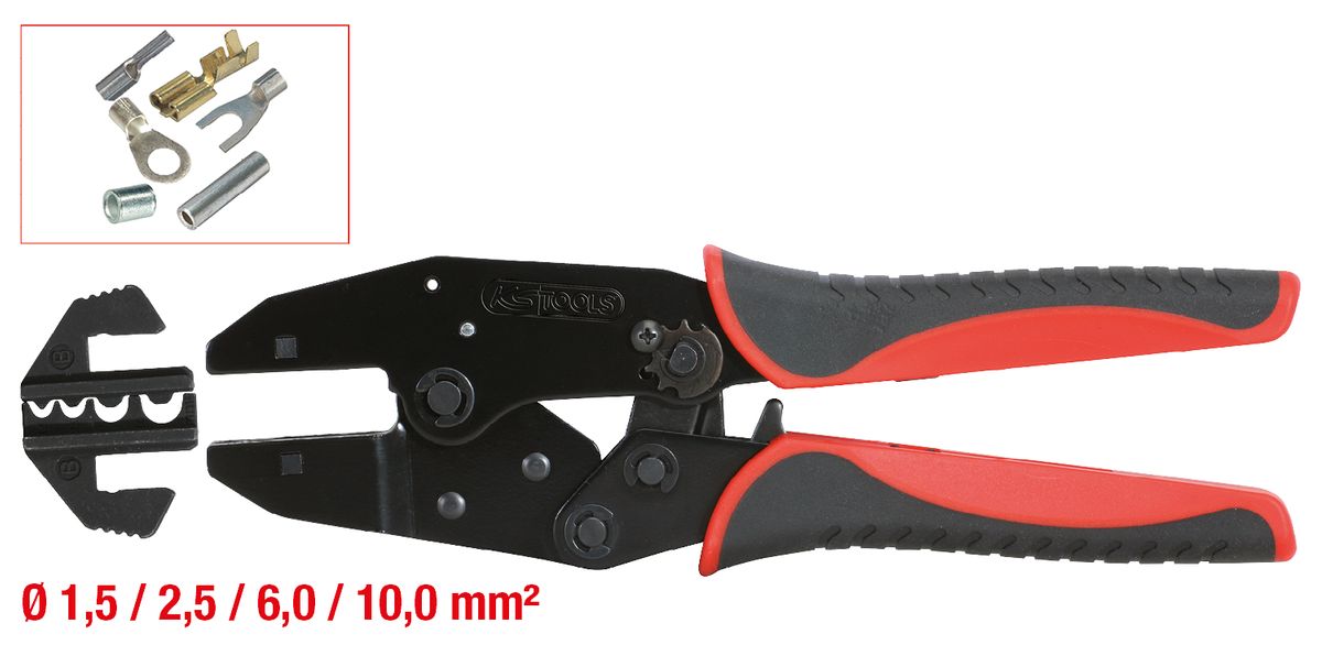 KS TOOLS Crimpzange für nicht isolierte Kabelschuhe, 220mm ( 115.1430 ) - Toolbrothers