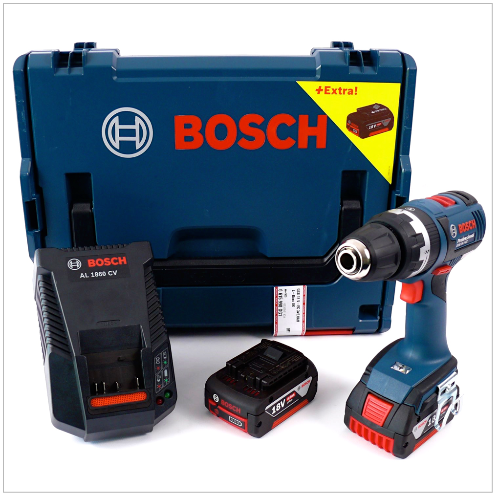 Bosch GSB 18 V-EC Akku Schlagbohrschrauber mit 2 x 4,0 Ah Akku, AL 1860 CV Ladegerät, L-BOXX - Toolbrothers