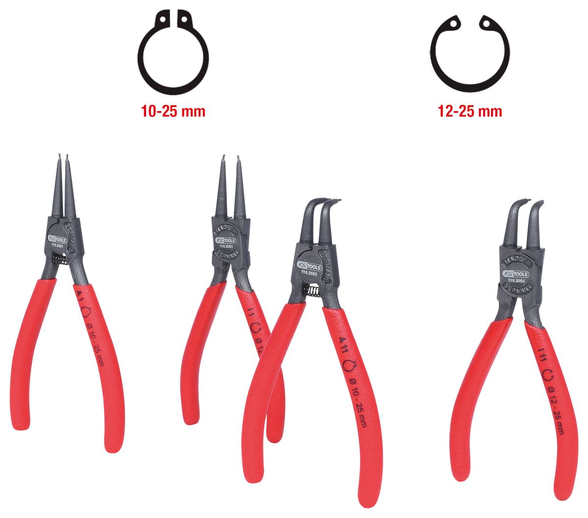 KS TOOLS Sicherungszangen-Satz, 10-25 mm, 4-tlg ( 119.2050 ) - Toolbrothers