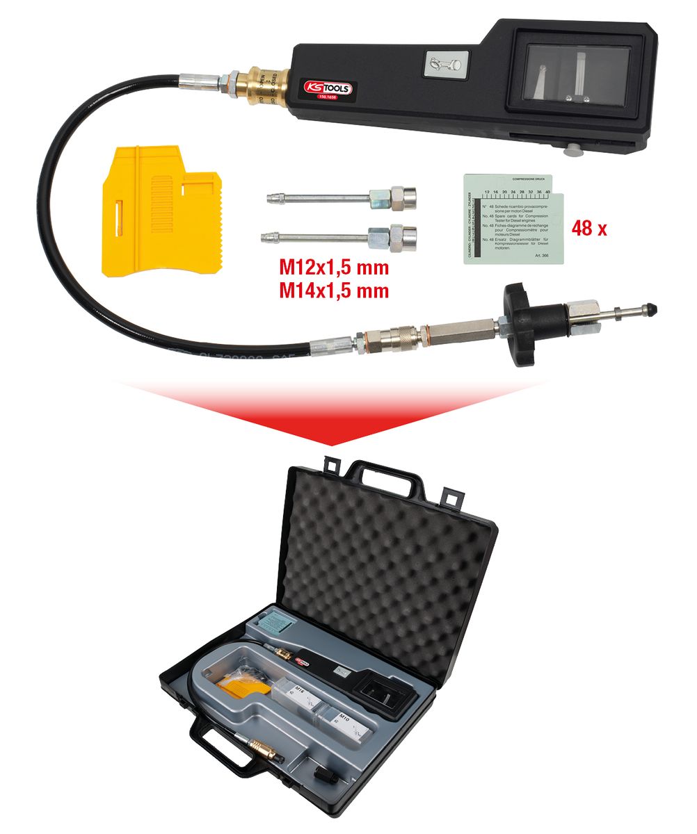 KS TOOLS Kompressions-Druckprüfgerät für Dieselmotoren mit Diagrammschreiber, 53-tlg ( 150.1656 ) - Toolbrothers