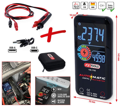 KS TOOLS Automatik Digital-Multimeter inkl. Prüfspitzen  ( 150.1765 ) - Toolbrothers