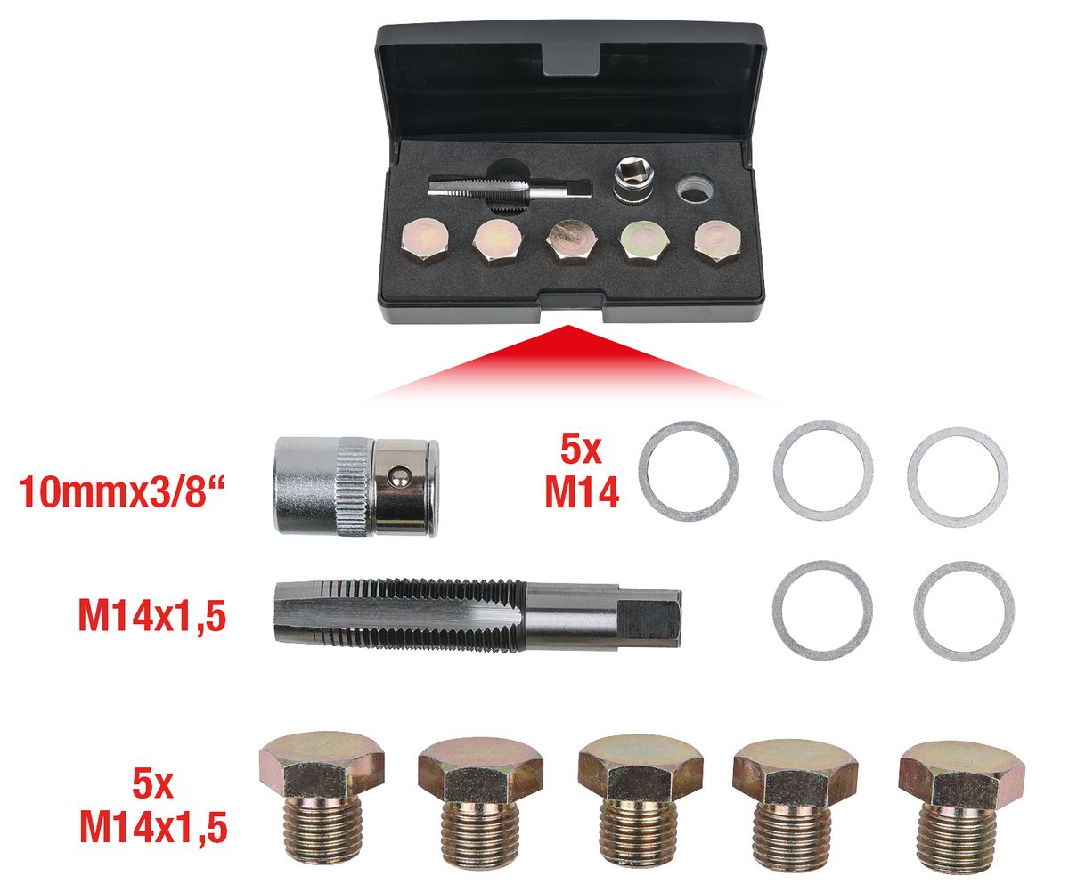 KS TOOLS Ölablassschrauben-Gewindereparatur-Satz, 12-tlg M14 x 1,5 ( 150.4920 ) - Toolbrothers