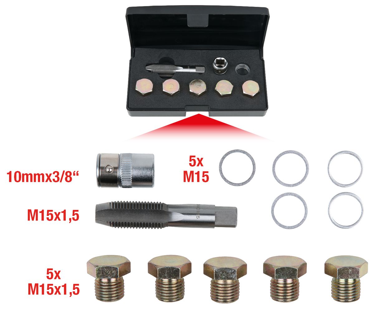 KS TOOLS Ölablassschrauben-Gewindereparatur-Satz, 12-tlg M15 x 1,5 ( 150.4925 )