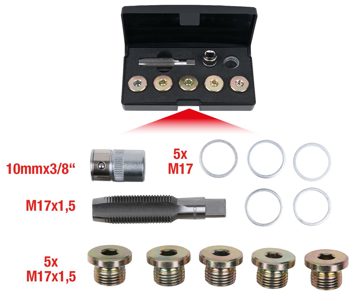 KS TOOLS Ölablassschrauben-Gewindereparatur-Satz, 12-tlg M17 x 1,5 ( 150.4930 ) - Toolbrothers