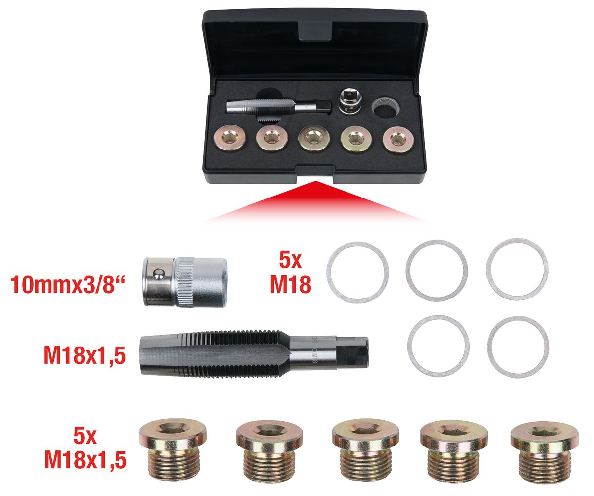 KS TOOLS Ölablassschrauben-Gewindereparatur-Satz, 12-tlg M18 x 1,5 ( 150.4935 ) - Toolbrothers