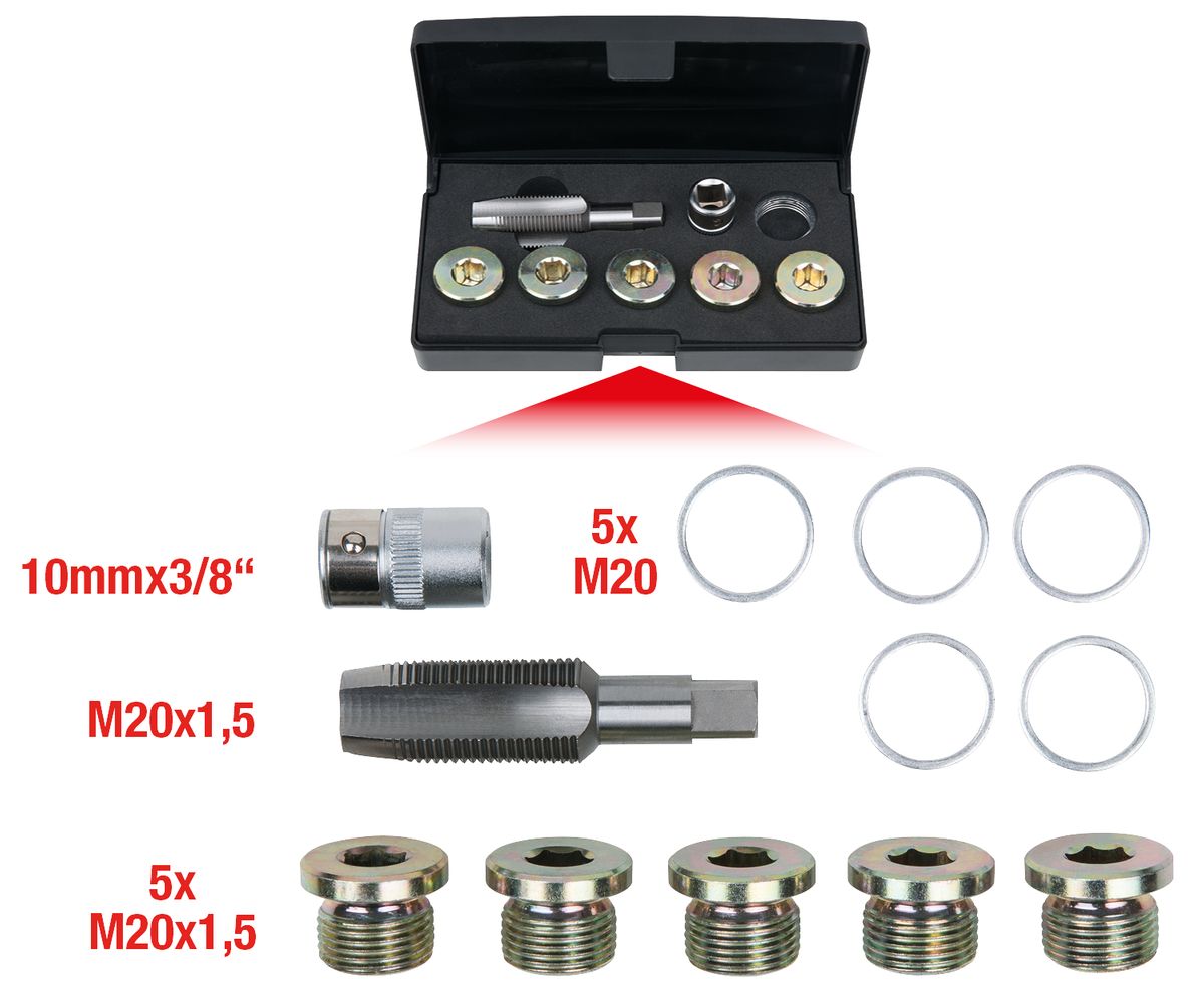 KS TOOLS Ölablassschrauben-Gewindereparatur-Satz, 12-tlg M20 x 1,5 ( 150.4940 ) - Toolbrothers