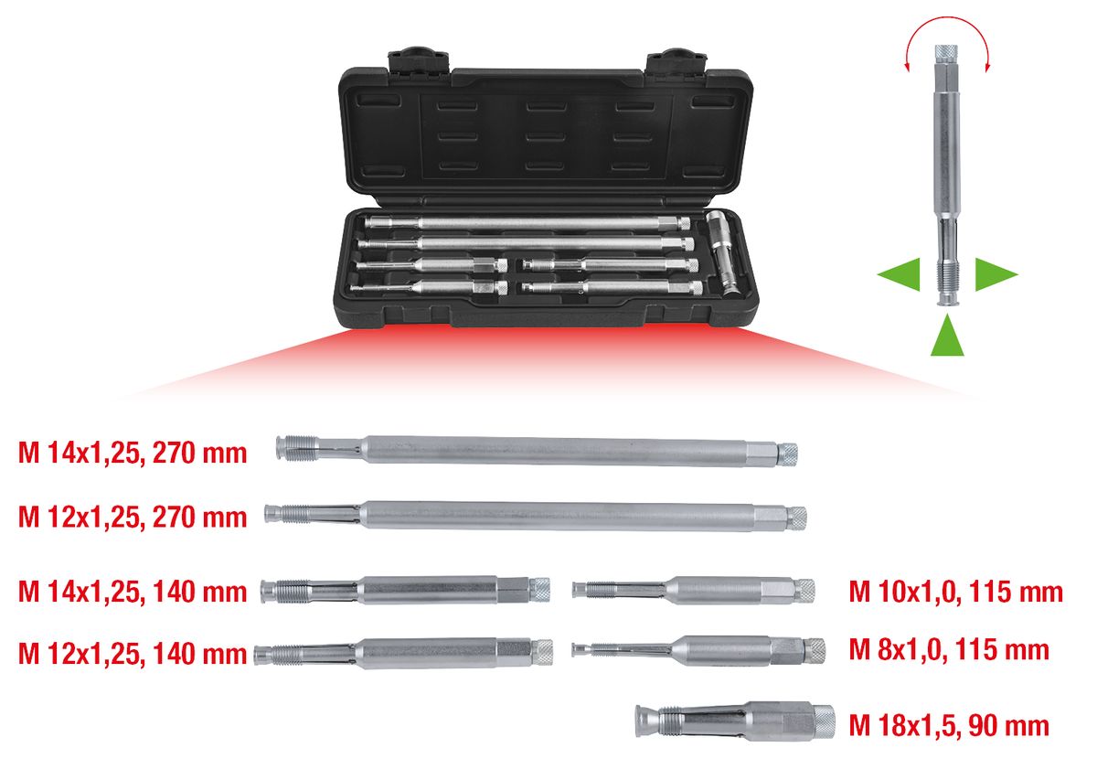 KS TOOLS Glühkerzen und Zündkerzen-Gewindeschneidwerkzeug-Satz, 7-tlg ( 150.6500 ) - Toolbrothers