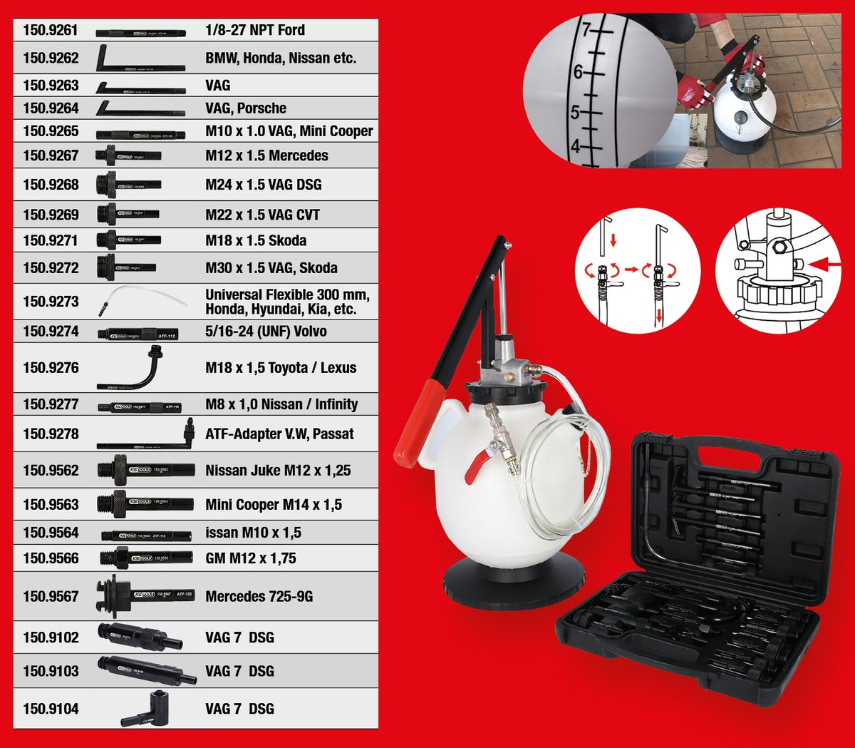 KS TOOLS Universal Getriebeöl-Füllsystem-Satz mit 23-tlg Adaptersatz ( 150.9105 ) - Toolbrothers