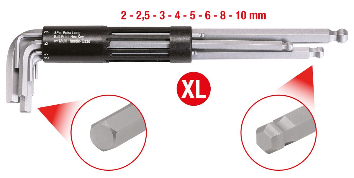 KS TOOLS 3 in 1 Innen6kant-Winkelstiftschlüssel-Satz,8-tlg XL, Kugelkopf ( 151.2180 ) - Toolbrothers