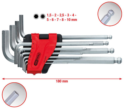 KS TOOLS Kugelkopf-Innensechskant-Winkelstiftschlüssel-Satz, lang, 10-tlg ( 151.5000 ) - Toolbrothers