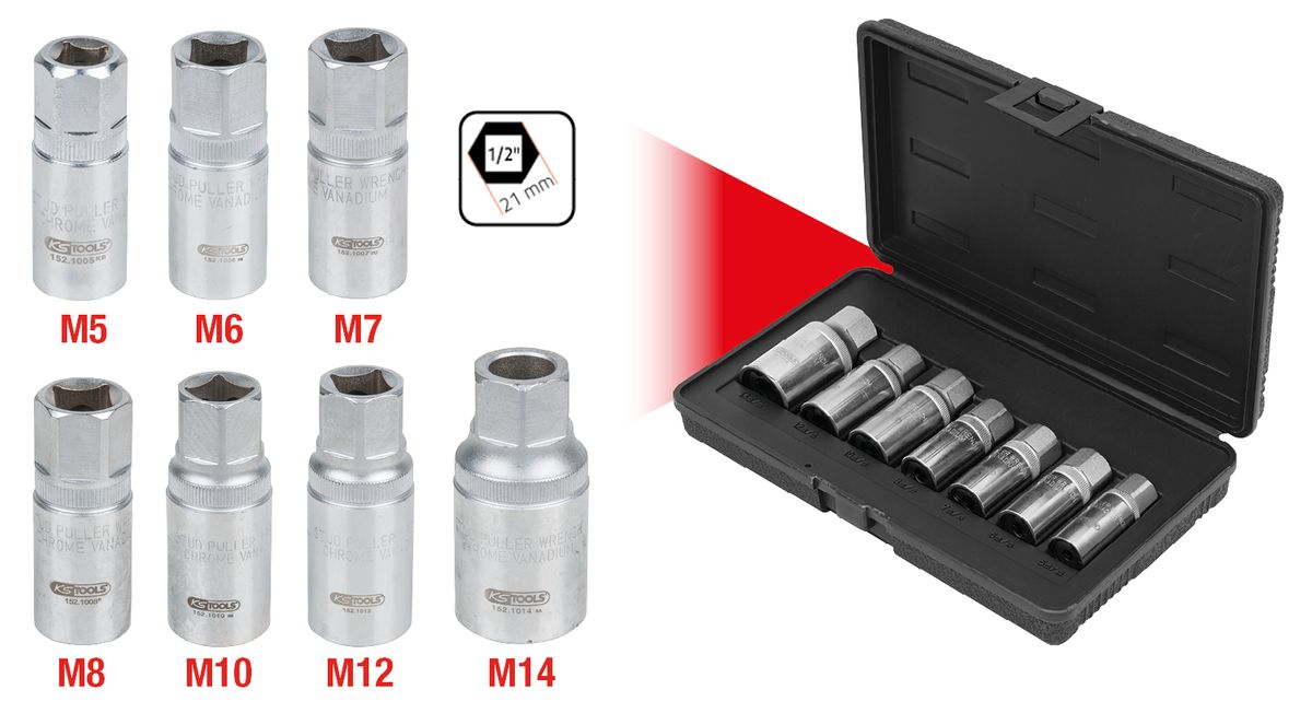 KS TOOLS Stehbolzen-Ausdreher-Satz, 7-tlg ( 152.1101 ) - Toolbrothers