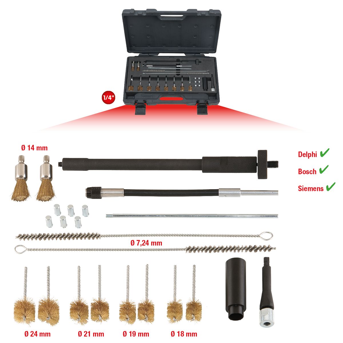 KS TOOLS Injektorenschacht-Reinigungs-Satz, 23-tlg ( 152.1370 ) - Toolbrothers