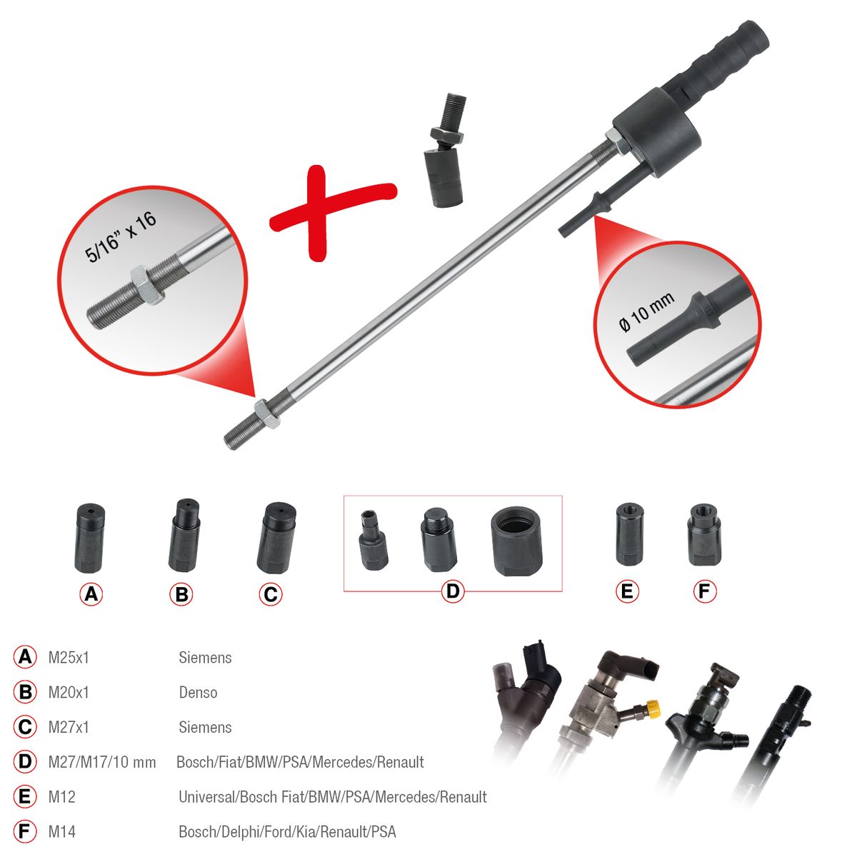 KS TOOLS Druckluft-Meißel-Injektoren-Auszieh-Satz, 10-tlg ( 152.1450 ) - Toolbrothers