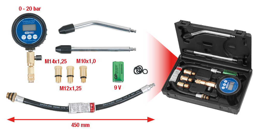 KS TOOLS Kompressionsprüfer-Satz,Digital, 7-tlg ( 152.2030 ) - Toolbrothers