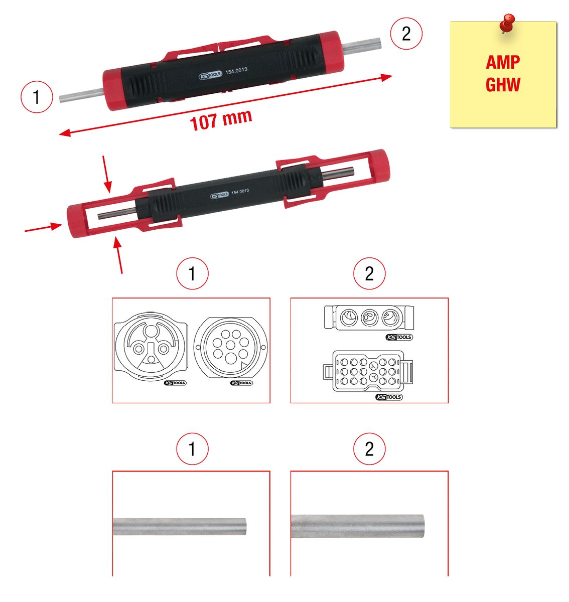 KS TOOLS Kabel-Entriegelungswerkzeug für Rundstecker und Rundsteckhülsen 1,5 / 3,5mm ( 154.0013 ) - Toolbrothers