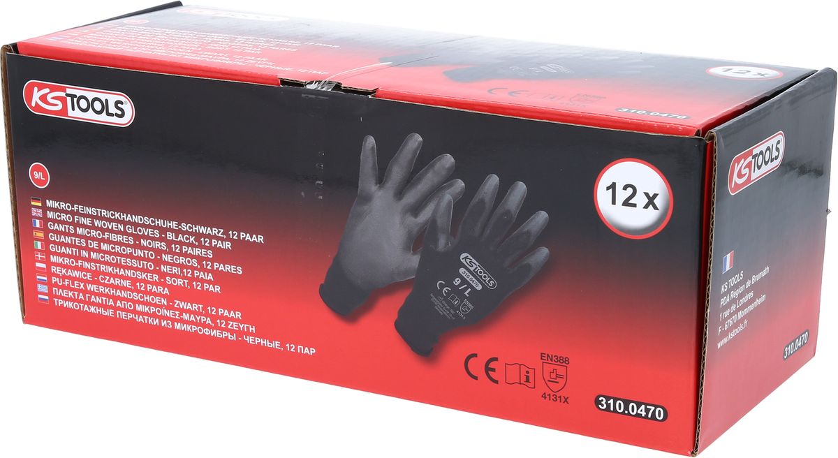 KS TOOLS Mikro-Feinstrickhandschuhe-schwarz, 9, 12 Paar ( 310.0470 ) - Toolbrothers