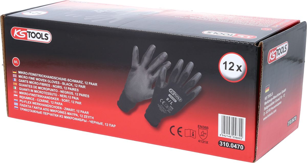 KS TOOLS Mikro-Feinstrickhandschuhe-schwarz, 9, 12 Paar ( 310.0470 ) - Toolbrothers