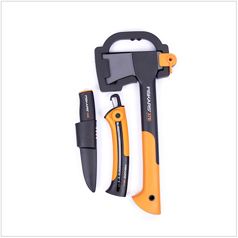 Fiskars Set - Universal Axt X 7 + Handsäge SW 73 + Universal Messer K 40 inkl. Transporttasche ( 129039 ) - Toolbrothers