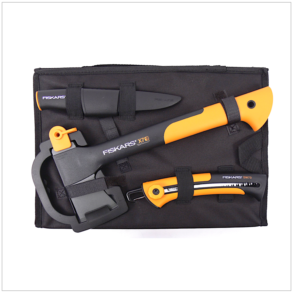 Fiskars Set - Universal Axt X 7 + Handsäge SW 73 + Universal Messer K 40 inkl. Transporttasche ( 129039 ) - Toolbrothers