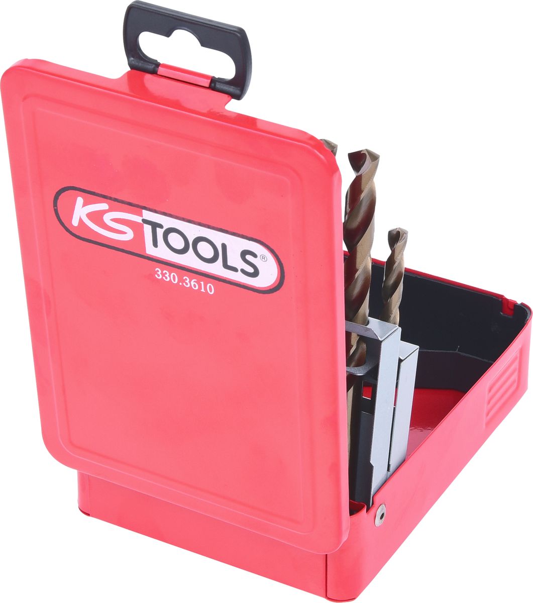 KS TOOLS HSS-G Co 5 Spiralbohrer-Satz, Stahlblechkassette 19-tlg 1-10mm ( 330.3610 ) - Toolbrothers