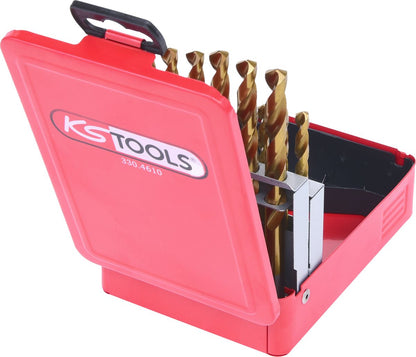 KS TOOLS HSS TiN Spiralbohrer-Satz, Stahlblechkassette 19-tlg 1-10mm ( 330.4610 ) - Toolbrothers