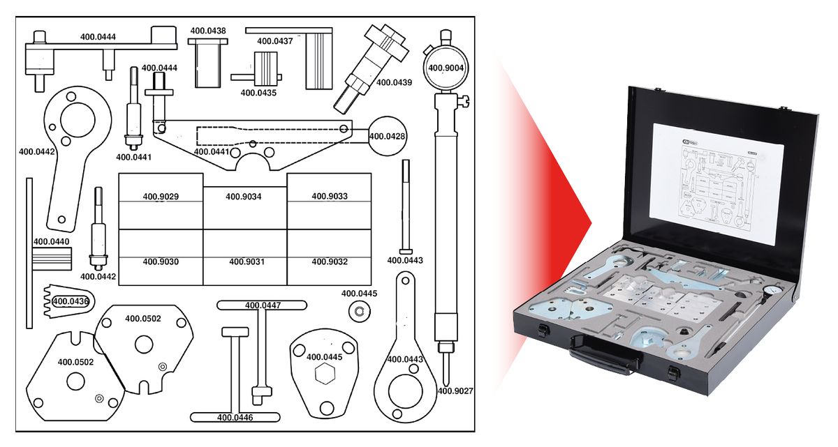 Jeu d'outils de calage moteur KS TOOLS pour Alfa Romeo / Fiat / Lancia, 36 pièces (400.0425)