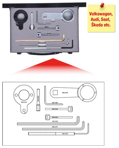 KS TOOLS Motoreinstell-Werkzeug-Satz für VAG, 9-tlg, Audi, Seat, Škoda, Volkswagen ( 400.2120 )