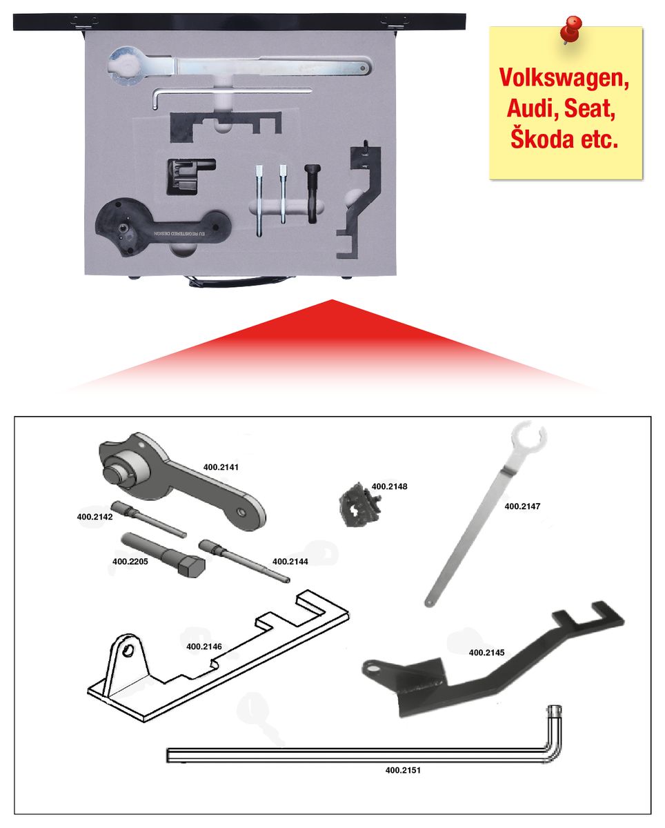 Jeu d'outils de calage moteur KS TOOLS pour VAG, 9 pièces, Audi, Seat, Škoda, Volkswagen ( 400.2140 )