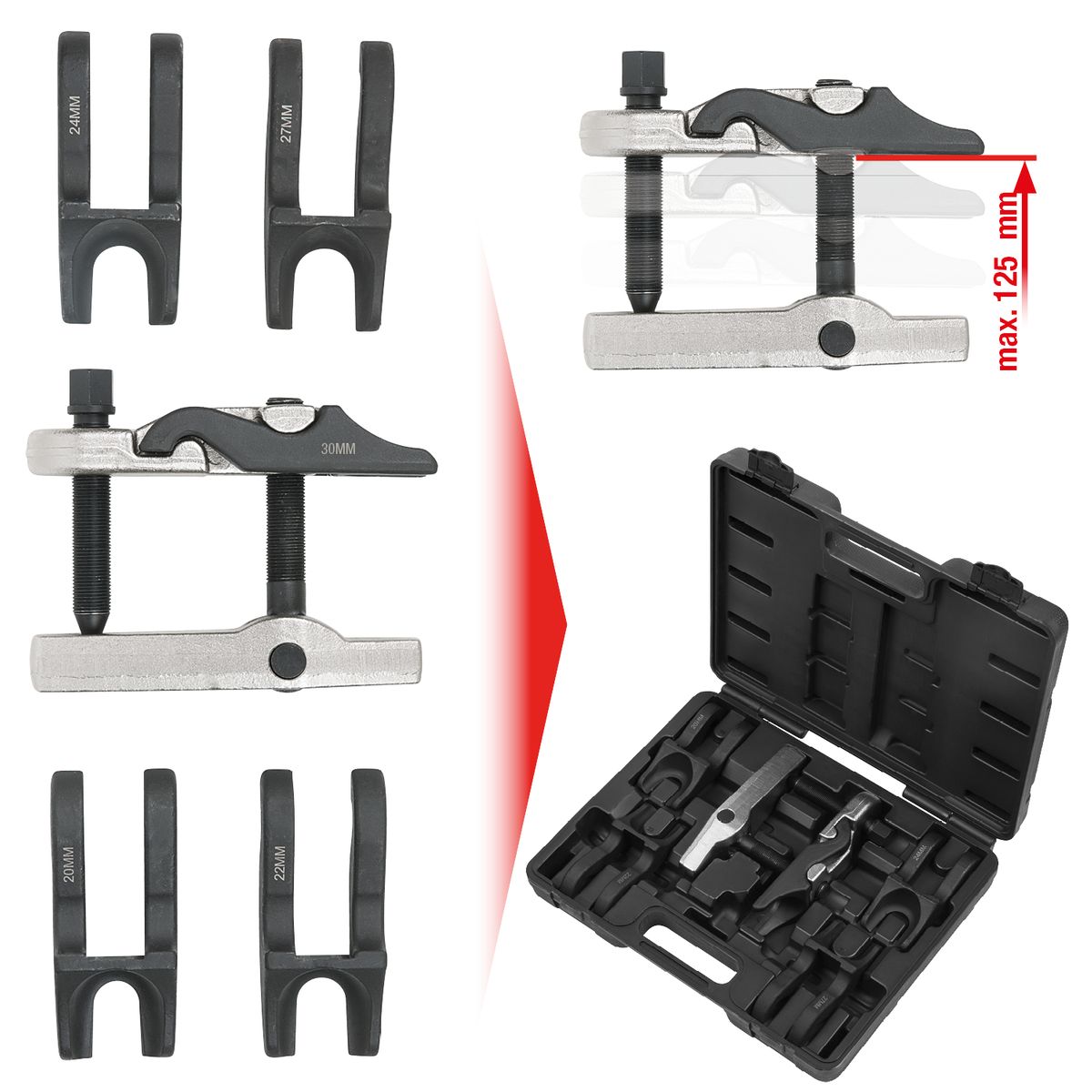 KS TOOLS Universal Kugelgelenk-Ausdrücker-Satz mit auswechselbaren Gabeln, 7-tlg ( 450.0970 ) - Toolbrothers