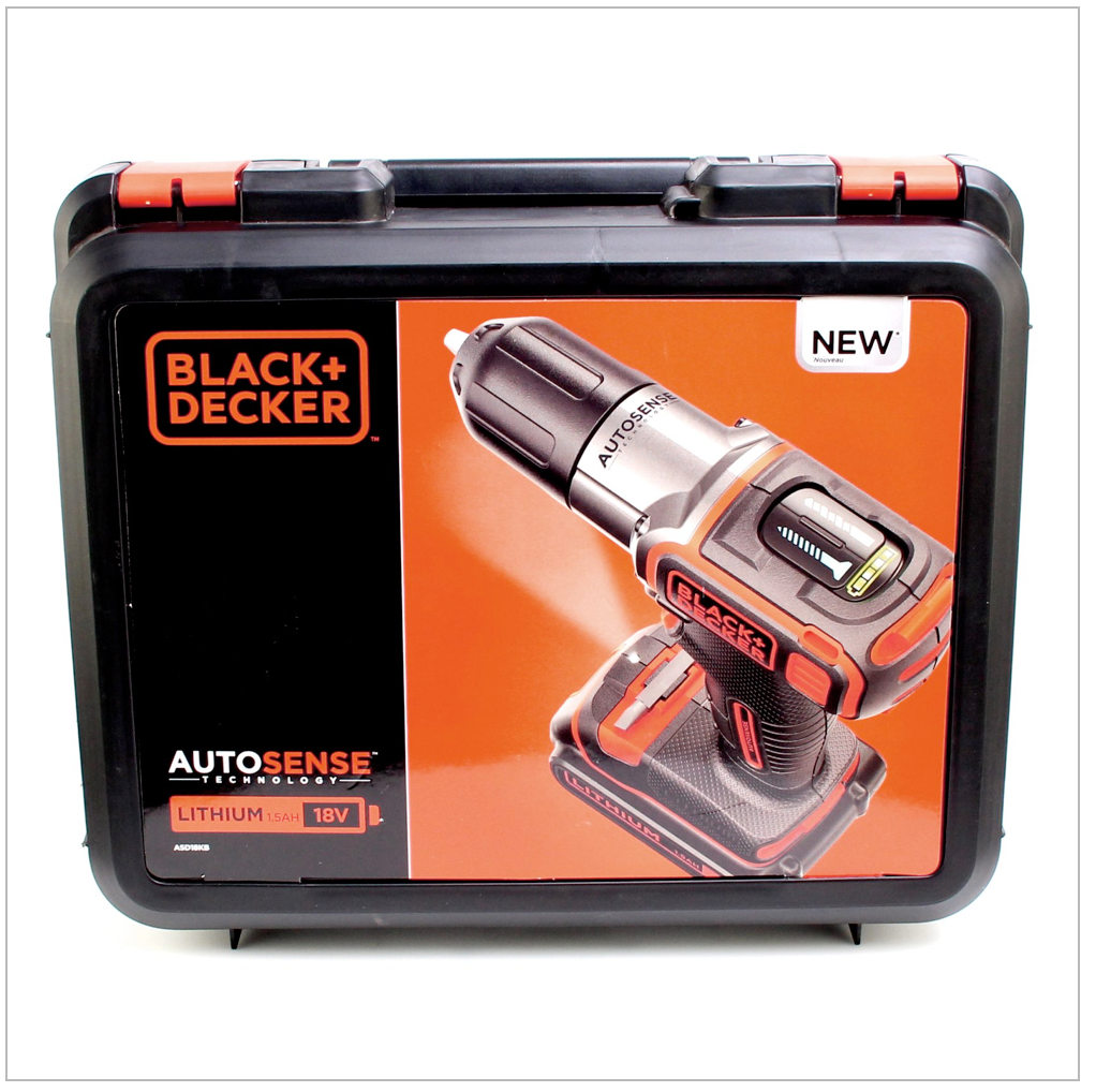 Black & Decker ASD 18 KB 18 V Autosense Akku Bohrschrauber mit 2 x 1,5 Ah Akku, Lader im Koffer - Toolbrothers