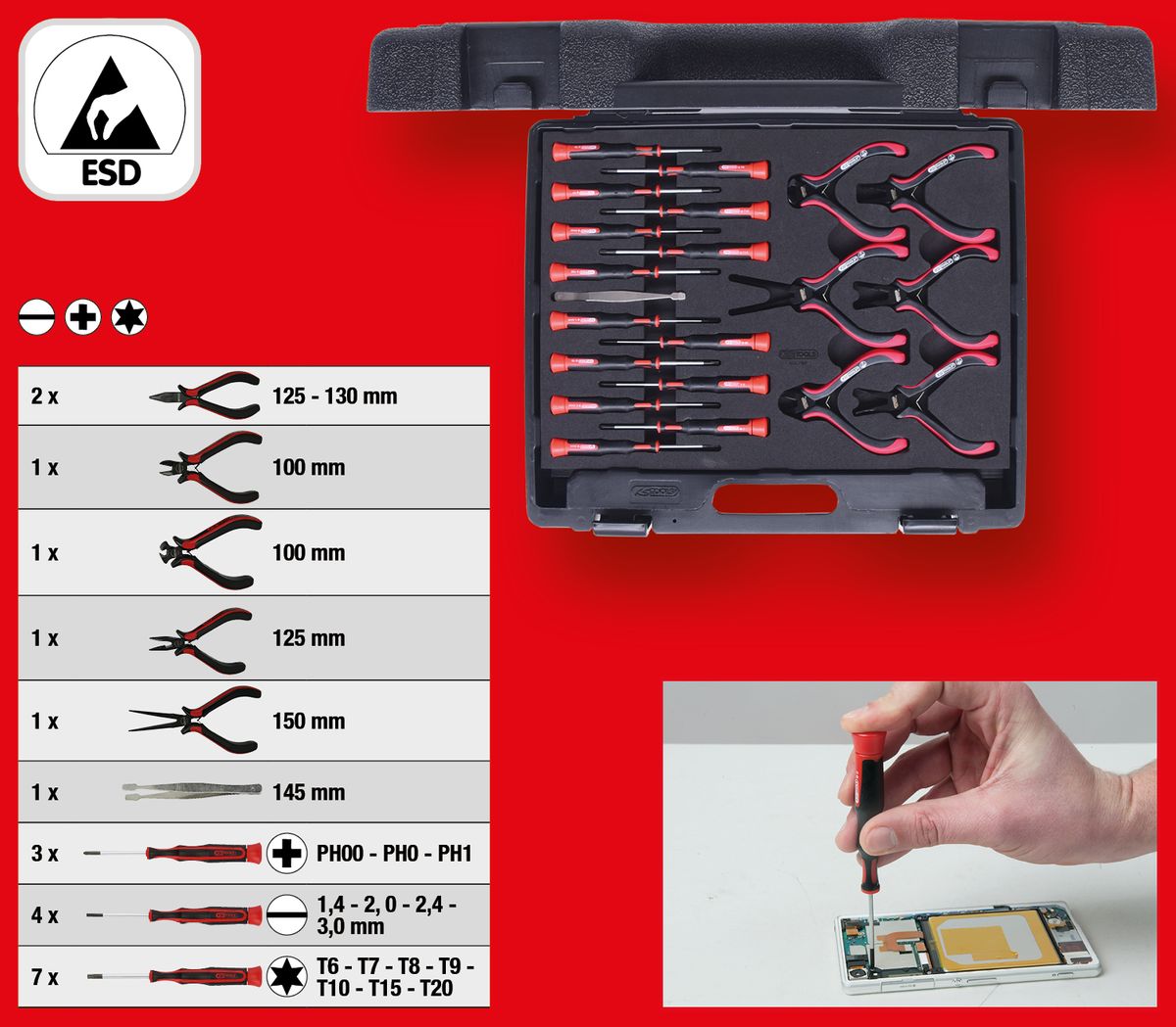 KS TOOLS Feinmechanik-Werkzeug-Satz, 21-tlg ( 500.7190 ) - Toolbrothers