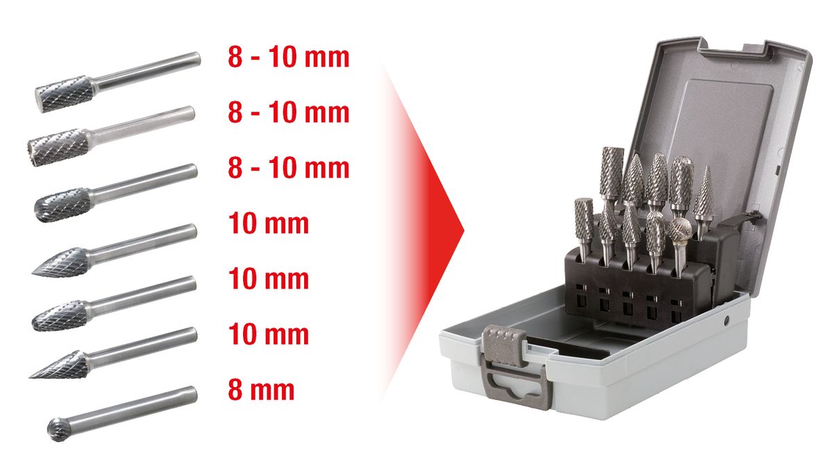 KS TOOLS HM Frässtift-Satz, Kunststoffkassette, 10-tlg ( 515.3220 ) - Toolbrothers