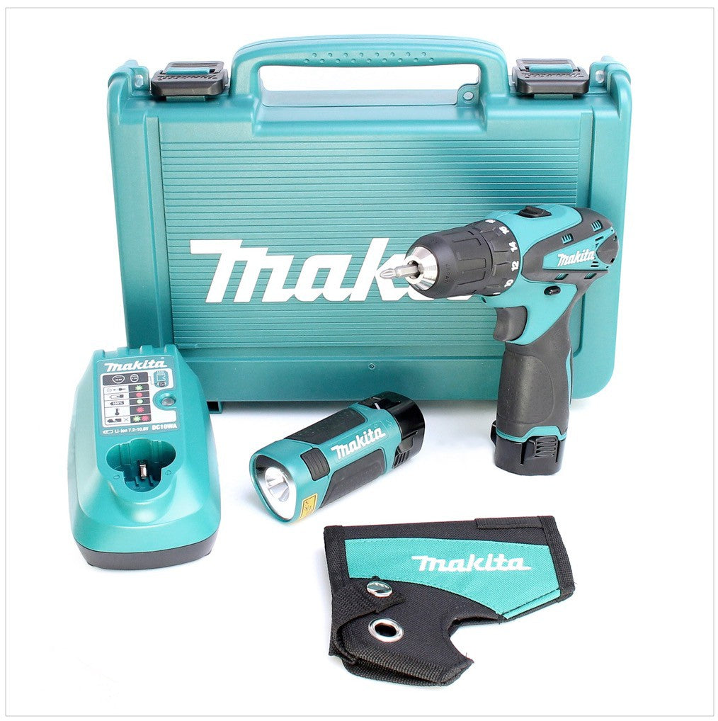 Makita DF 330 DWLE 10,8 V Set mit Bohrschrauber, Lampe, Ladegerät und 2 x BL 1013 Akku - Toolbrothers