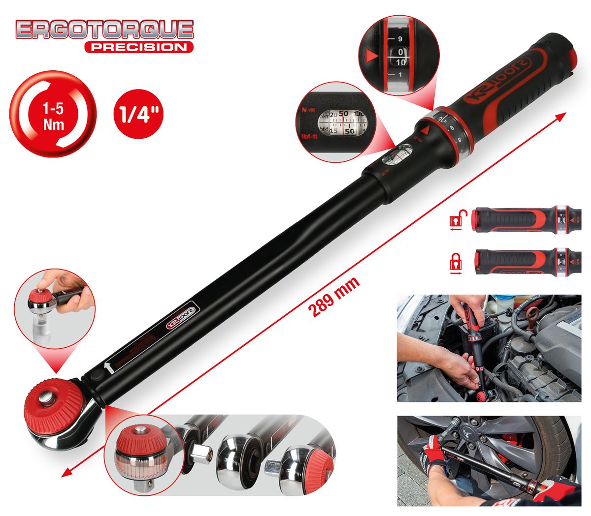 KS TOOLS 1/4" ERGOTORQUE®precision Ratschen-Drehmomentschlüssel Drehknopf, 1-5Nm ( 516.1402 ) - Toolbrothers