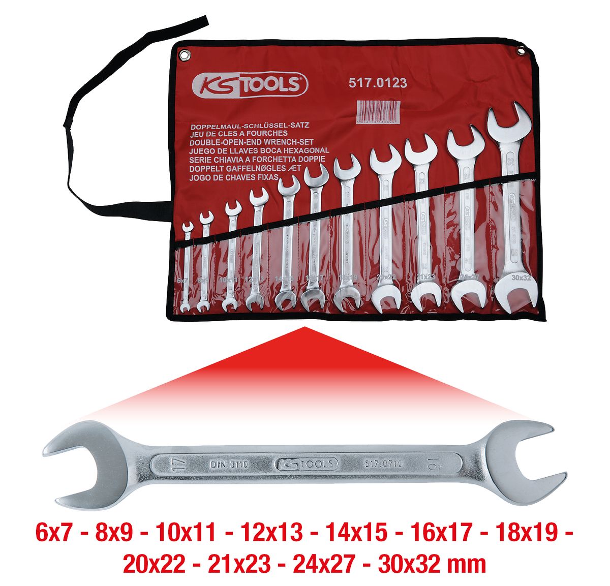 KS TOOLS Doppel-Maulschlüssel-Satz, 11-tlg, 6x7-30x32mm ( 517.0123 ) - Toolbrothers