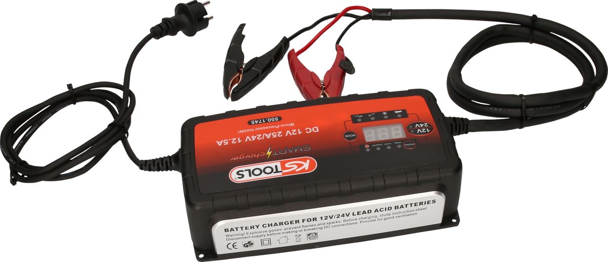 KS TOOLS 12V + 24V SMARTcharger Hochfrequenz-Batterieladegerät 25A/12,5A ( 550.1745 ) - Toolbrothers