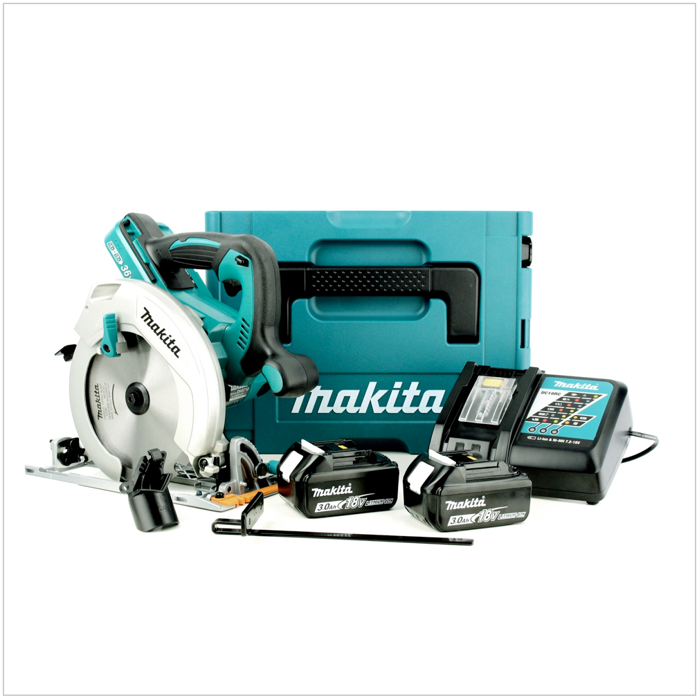 Makita DHS 710 RFJ 36 V Akku Li-Ion Handkreissäge 190 mm im Makpac mit Einlage + Ladegerät + 2x 3,0 Ah Akku - Toolbrothers